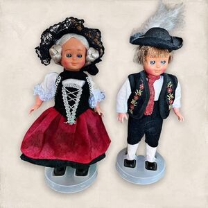 Vintage Viennese Traditional Costume Doll Couple with Stands